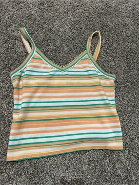 SO Striped V-Neck Spaghetti Strap Tank in Yellow, Green, White
